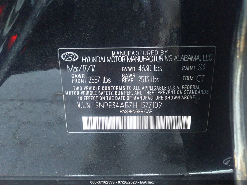 VIN 5NPE34AB7HH577109 2017 HYUNDAI SONATA SPORT/LIMITED