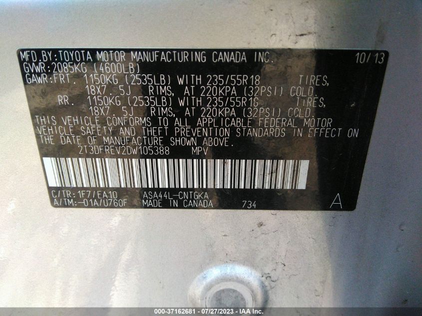 2013 TOYOTA RAV4 LIMITED - 2T3DFREV2DW105388