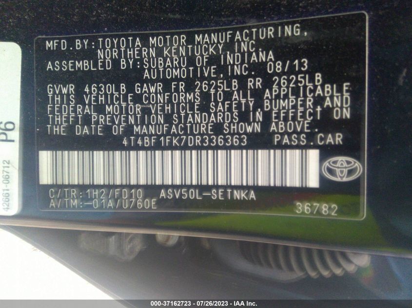 2013 TOYOTA CAMRY L/SE/LE/XLE - 4T4BF1FK7DR336363