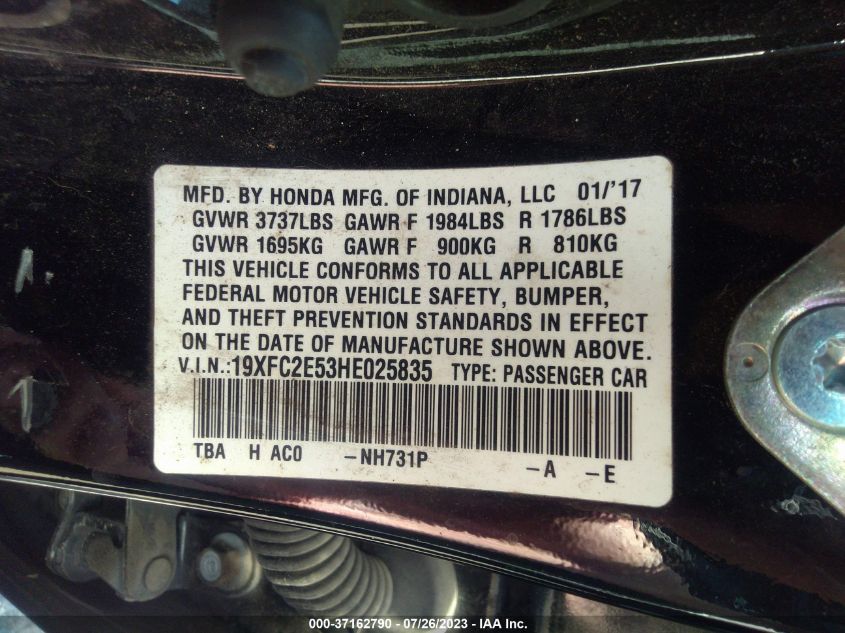 2017 HONDA CIVIC SEDAN LX - 19XFC2E53HE025835