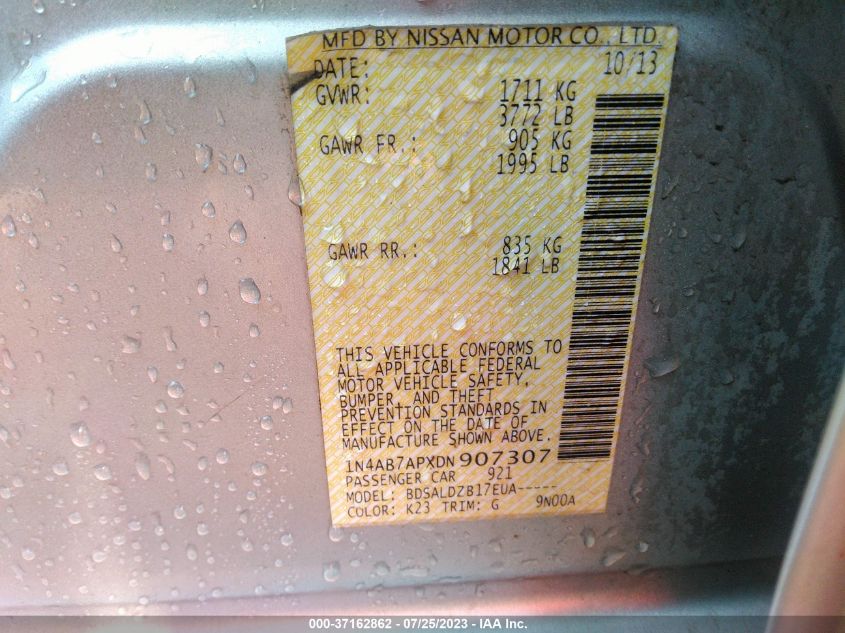 2013 NISSAN SENTRA SV - 1N4AB7APXDN907307