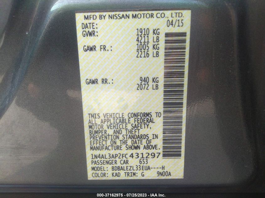 2015 NISSAN ALTIMA 2.5/S/SV/SL - 1N4AL3AP2FC431297