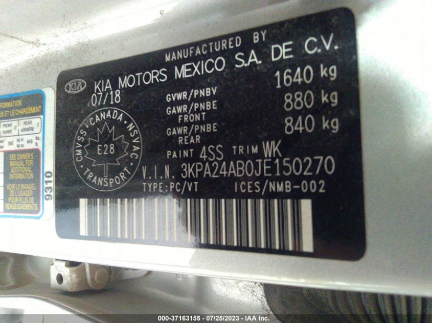 2018 KIA RIO LX/S - 3KPA24AB0JE150270