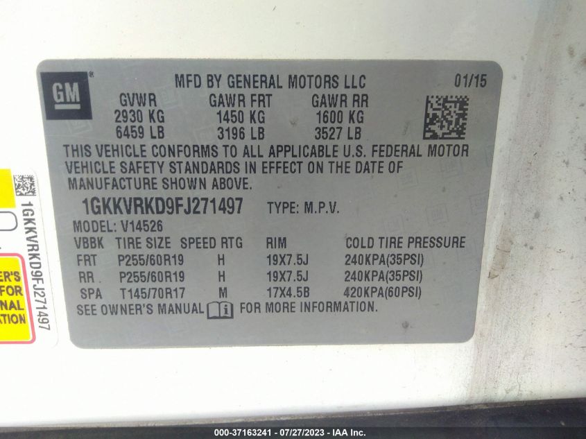 2015 GMC ACADIA SLT-1 - 1GKKVRKD9FJ271497