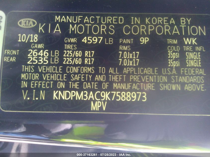 2019 KIA SPORTAGE LX - KNDPM3AC9K7588973