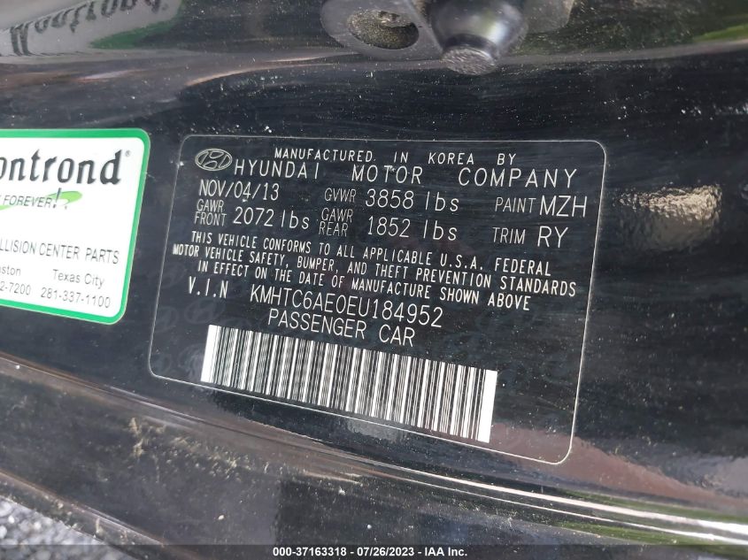 2014 HYUNDAI VELOSTER TURBO - KMHTC6AE0EU184952