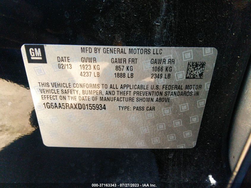2013 CADILLAC ATS - 1G6AA5RAXD0155934