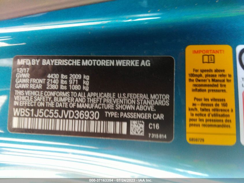 2018 BMW M2 WBS1J5C55JVD36930
