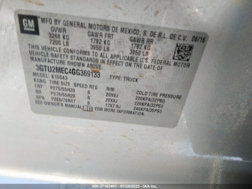 2016 GMC SIERRA 1500 SLE - 3GTU2MEC4GG369133