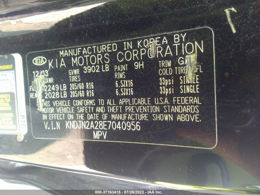 2014 KIA SOUL BASE - KNDJN2A28E7040956