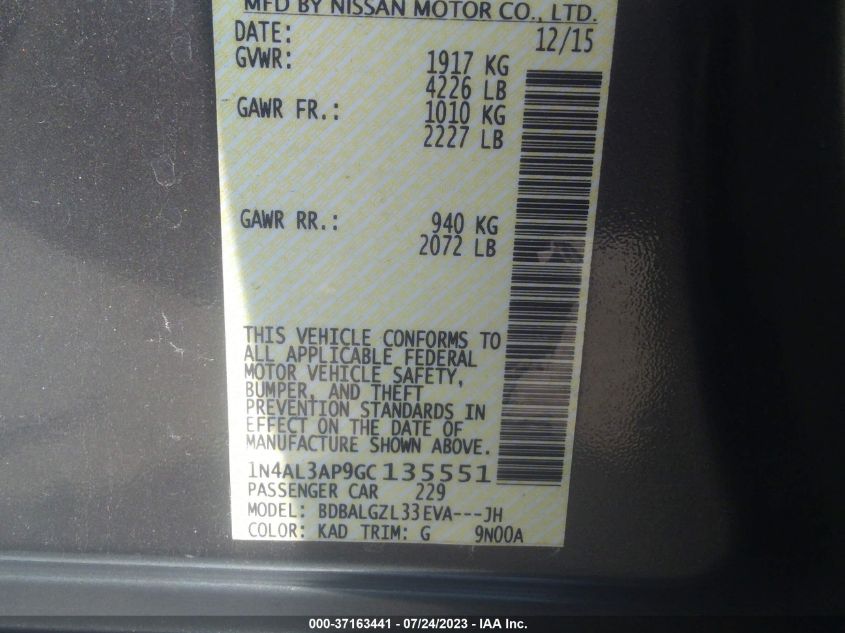 2016 NISSAN ALTIMA 2.5 S - 1N4AL3AP9GC135551