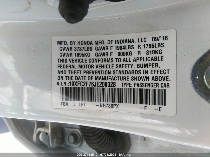2018 HONDA CIVIC SEDAN EX - 19XFC2F76JE208328