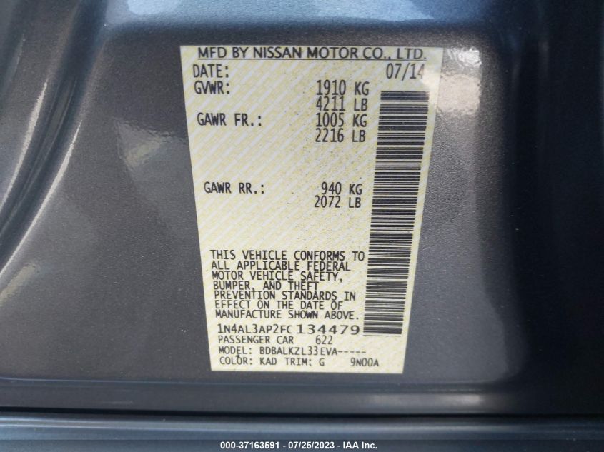 2015 NISSAN ALTIMA 2.5/S/SV/SL - 1N4AL3AP2FC134479