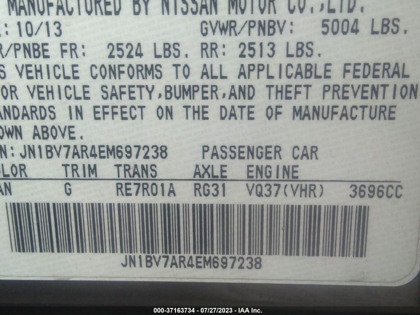 2014 INFINITI Q50 PREMIUM - JN1BV7AR4EM697238