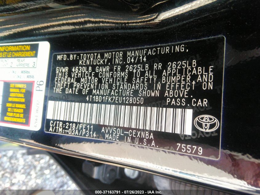 2014 TOYOTA CAMRY HYBRID LE/XLE/SE LIMITED EDITION - 4T1BD1FK7EU128050