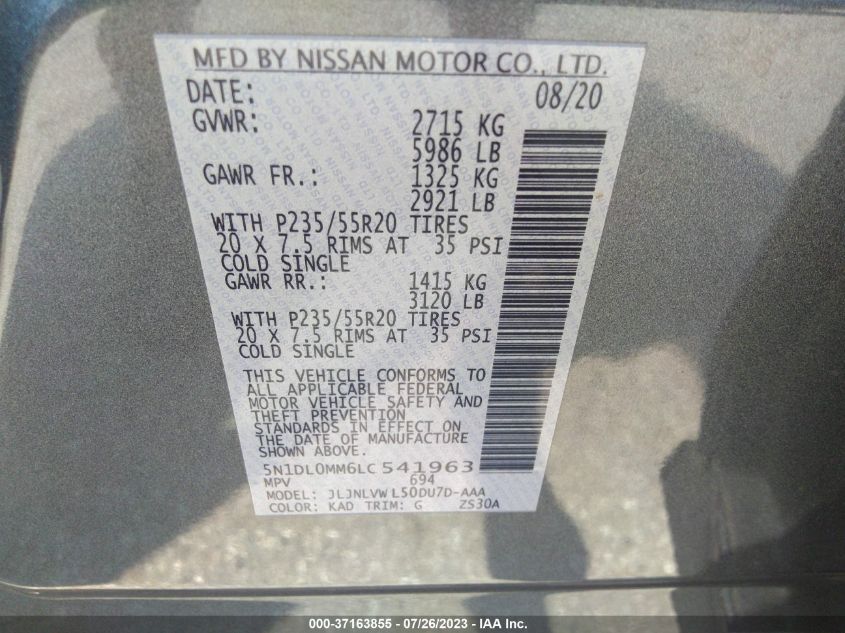 2020 INFINITI QX60 LUXE - 5N1DL0MM6LC541963