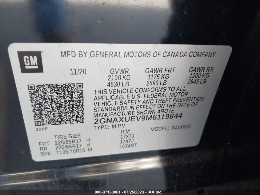 2021 CHEVROLET EQUINOX LT - 2GNAXUEV9M6119844