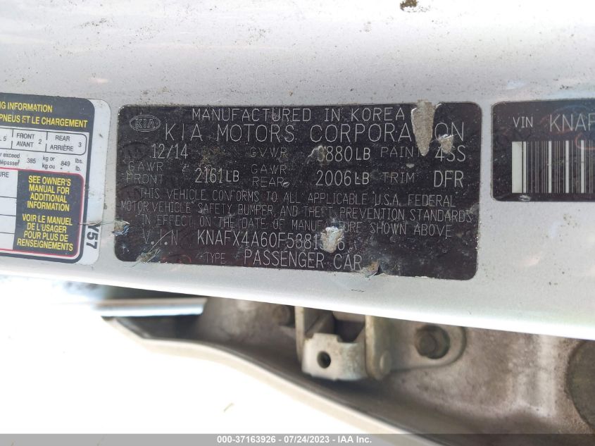 2015 KIA FORTE LX - KNAFX4A60F5381566