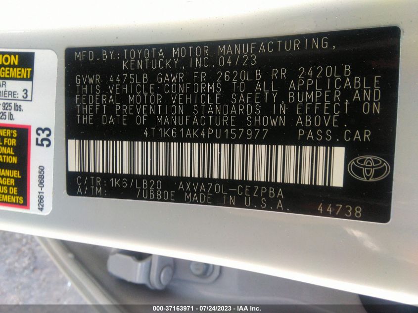 2023 TOYOTA CAMRY XSE - 4T1K61AK4PU157977