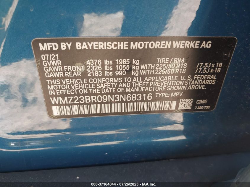 2022 MINI COUNTRYMAN COOPER - WMZ23BR09N3N68316