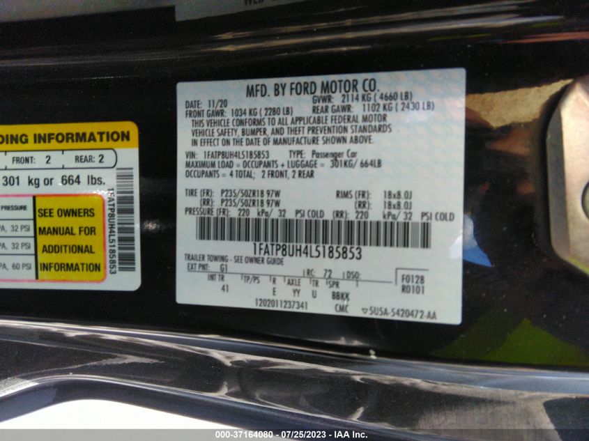 2020 FORD MUSTANG - 1FATP8UH4L5185853