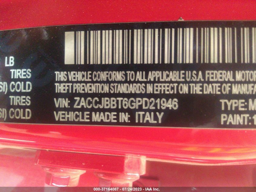 2016 JEEP RENEGADE LATITUDE - ZACCJBBT6GPD21946