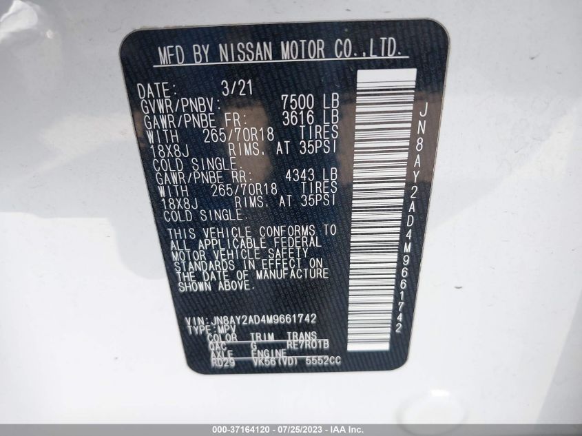 2021 NISSAN ARMADA SV - JN8AY2AD4M9661742