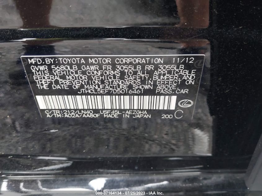 2013 LEXUS LS 460 JTHCL5EF7D5016461