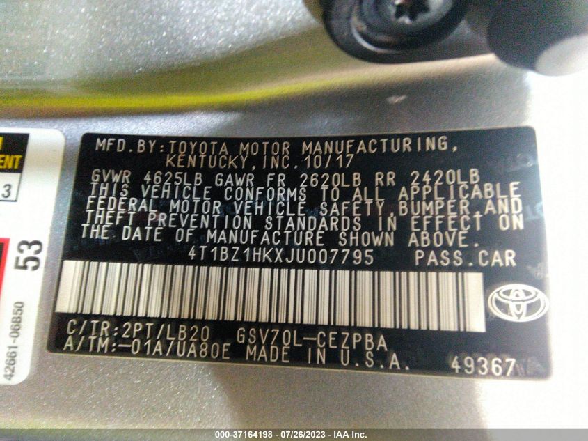 2018 TOYOTA CAMRY V6 - 4T1BZ1HKXJU007795