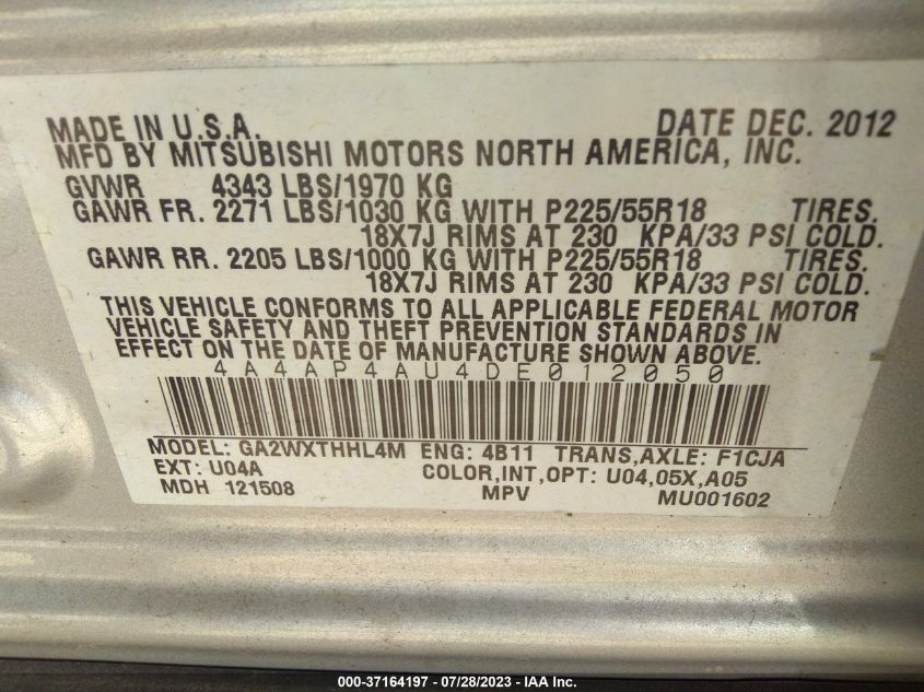 2013 MITSUBISHI OUTLANDER SPORT SE - 4A4AP4AU4DE012050
