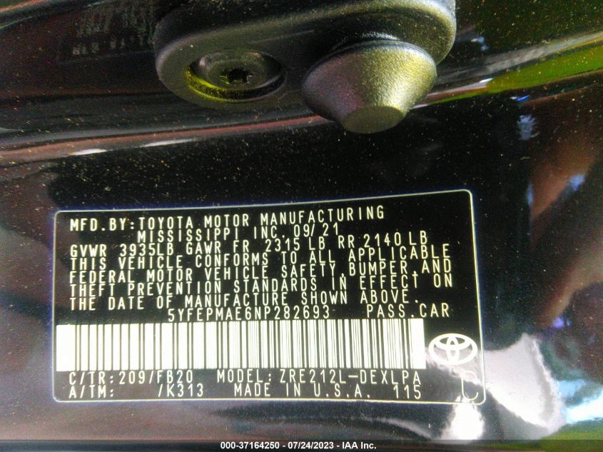 2022 TOYOTA COROLLA LE - 5YFEPMAE6NP282693