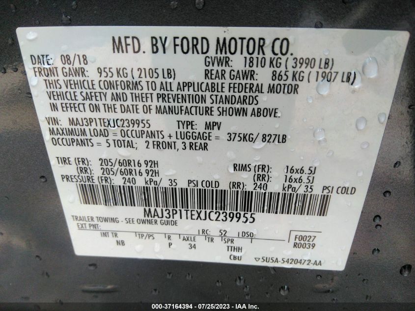 2018 FORD ECOSPORT SE - MAJ3P1TEXJC239955