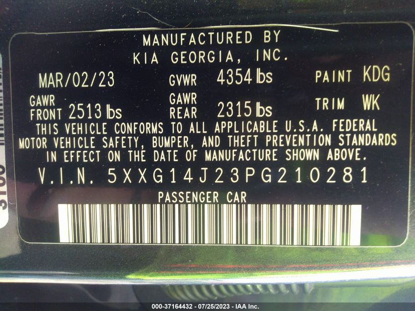 2023 KIA K5 LXS - 5XXG14J23PG210281