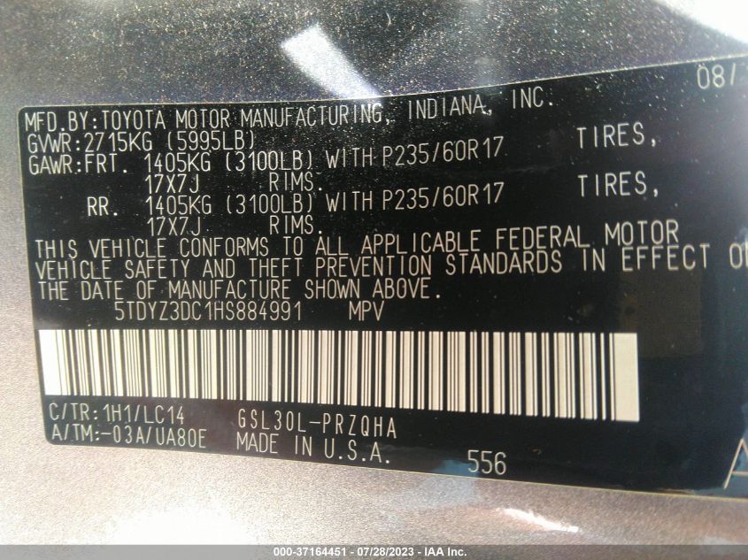 2017 TOYOTA SIENNA XLE AUTO ACCESS - 5TDYZ3DC1HS884991