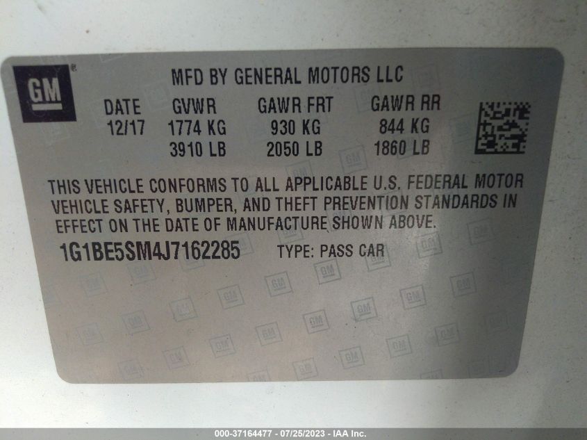 2018 CHEVROLET CRUZE LT - 1G1BE5SM4J7162285