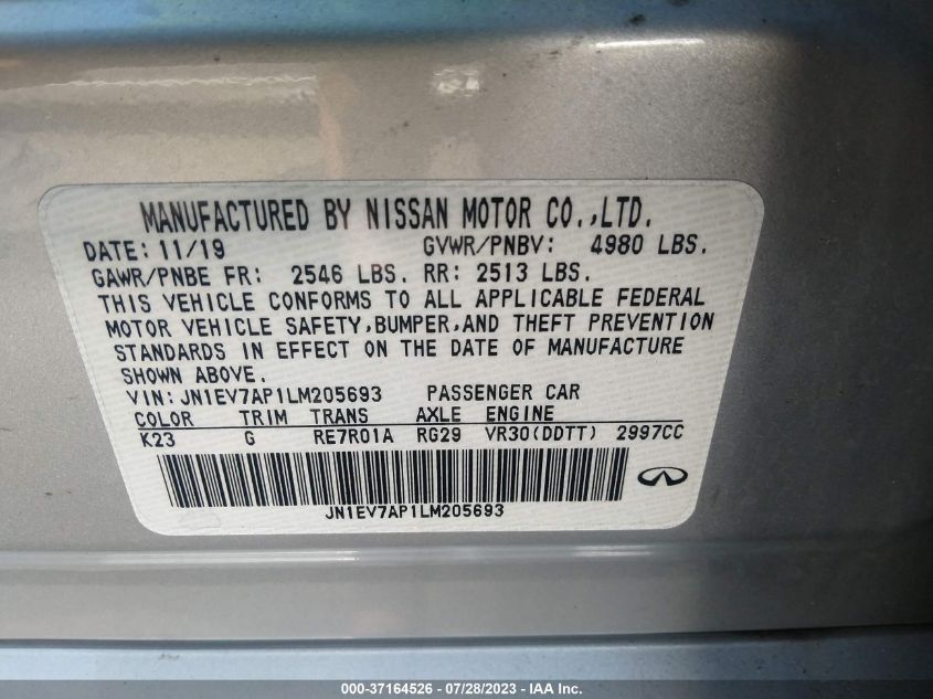 2020 INFINITI Q50 PURE/LUXE/SPORT/EDITION 3 - JN1EV7AP1LM205693