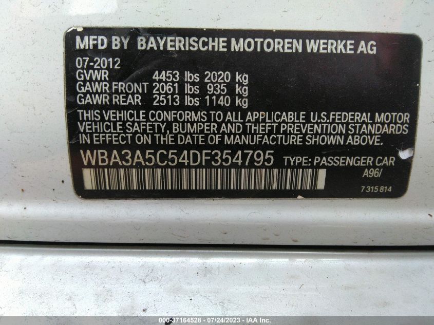 2013 BMW 3 SERIES 328I - WBA3A5C54DF354795