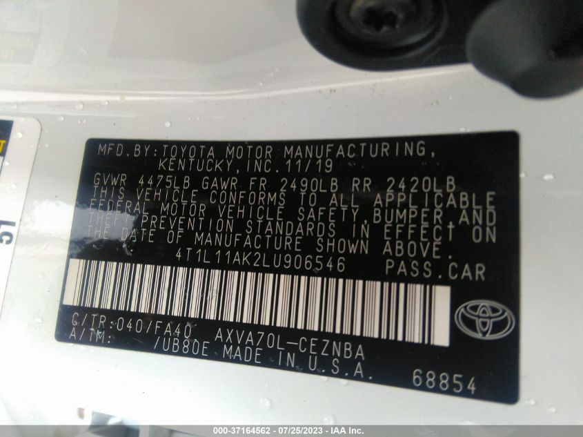 2020 TOYOTA CAMRY LE - 4T1L11AK2LU906546