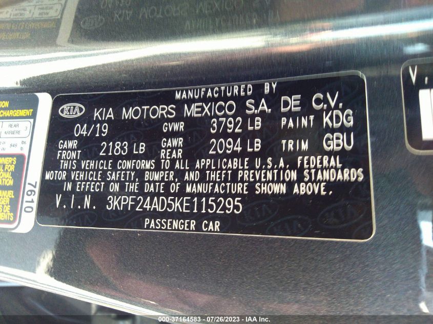 2019 KIA FORTE LXS - 3KPF24AD5KE115295
