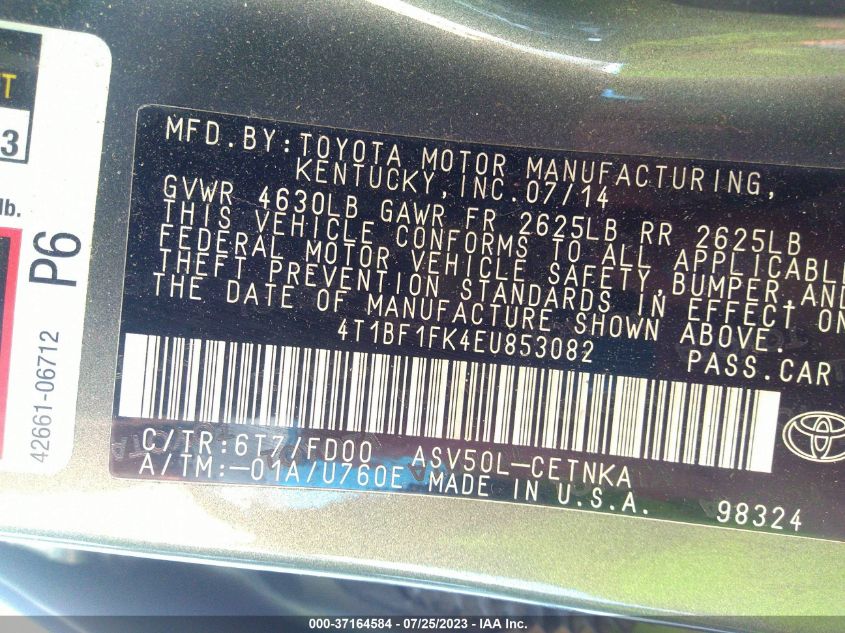 2014 TOYOTA CAMRY L/LE/XLE/SE/SE SPORT - 4T1BF1FK4EU853082
