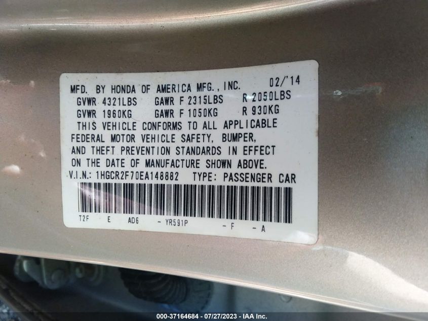 2014 HONDA ACCORD SEDAN EX - 1HGCR2F70EA148882