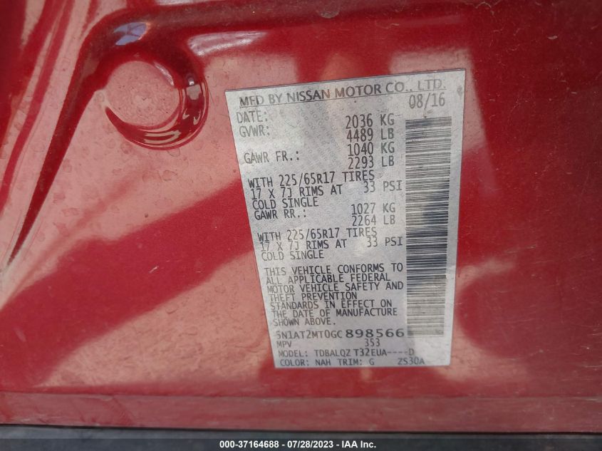 2016 NISSAN ROGUE SV - 5N1AT2MT0GC898566