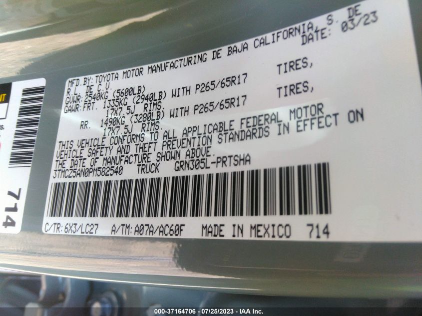 2023 TOYOTA TACOMA 4WD SR/SR5/TRD SPORT - 3TMCZ5AN0PM582540