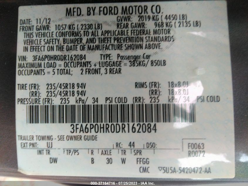 2013 FORD FUSION SE - 3FA6P0HR0DR162084