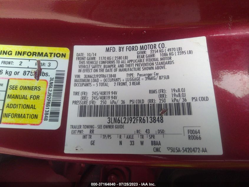 2015 LINCOLN MKZ - 3LN6L2J92FR613848