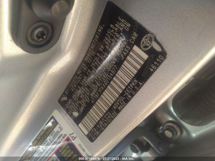 2016 TOYOTA CAMRY XLE/SE/LE/XSE - 4T1BF1FKXGU154977
