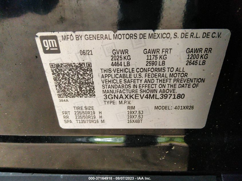 2021 CHEVROLET EQUINOX LT - 3GNAXKEV4ML397180