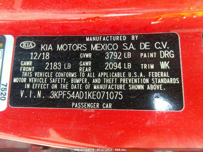 2019 KIA FORTE EX - 3KPF54AD1KE071075