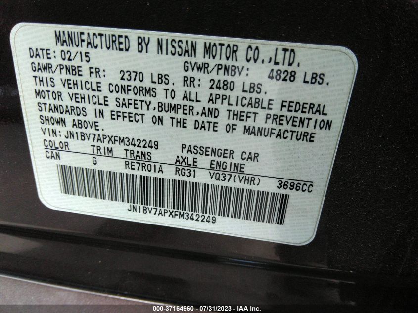 2015 INFINITI Q50 - JN1BV7APXFM342249