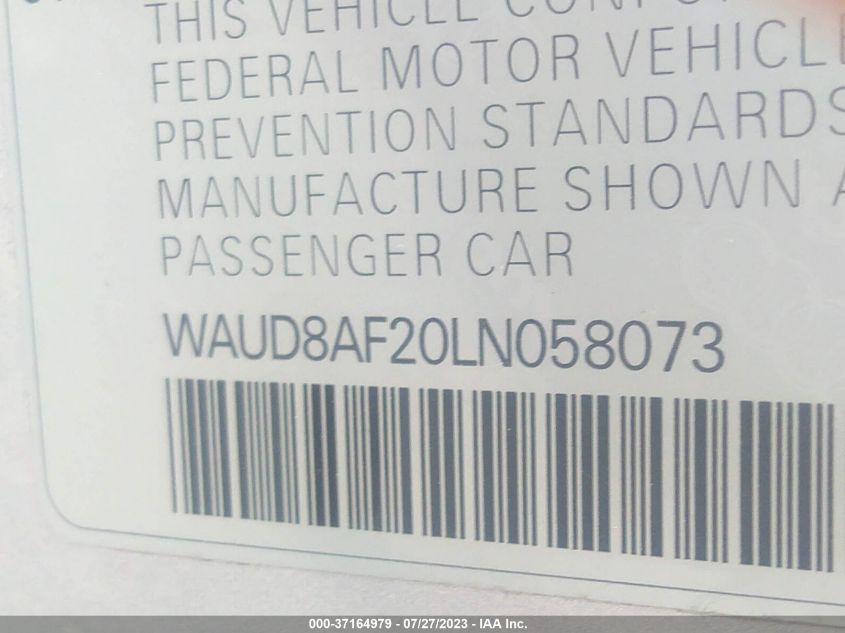 2020 AUDI A6 SEDAN PREMIUM 45 TFSI QUATTRO S TRONIC WAUD8AF20LN058073